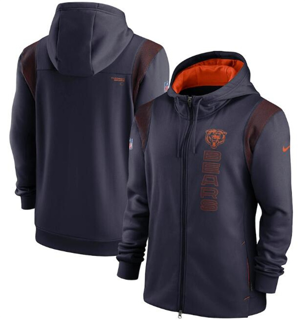 Men's Navy Chicago Bears 2021 Sideline Team Performance Full-Zip Hoodie